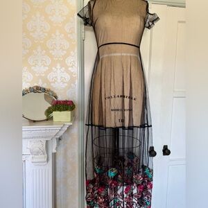 Elegant Black and Floral Mesh Embroidered Dress